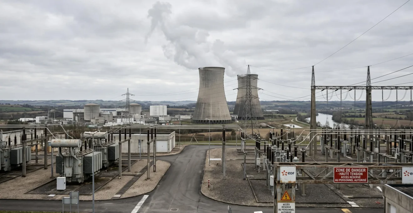 Centrale nucléaire française avec tours de refroidissement et infrastructure de production électrique, illustration du parc nucléaire concerné par la réforme VNU
